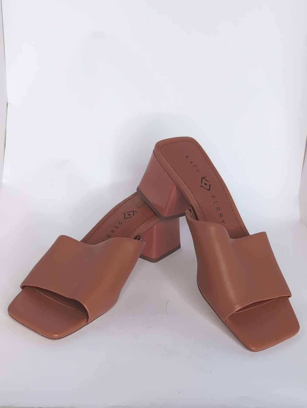 Katy Perry Collections Tan Brown Open-Toe Block Heel Mules